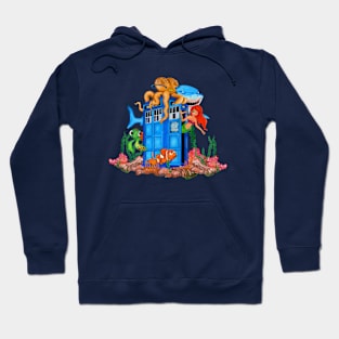 Blue phone box under the sea Hoodie